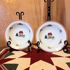 Vintage 1987 Jamestown China "The Joy Of Christmas" Rimmed Bowl Set of 2🎄!